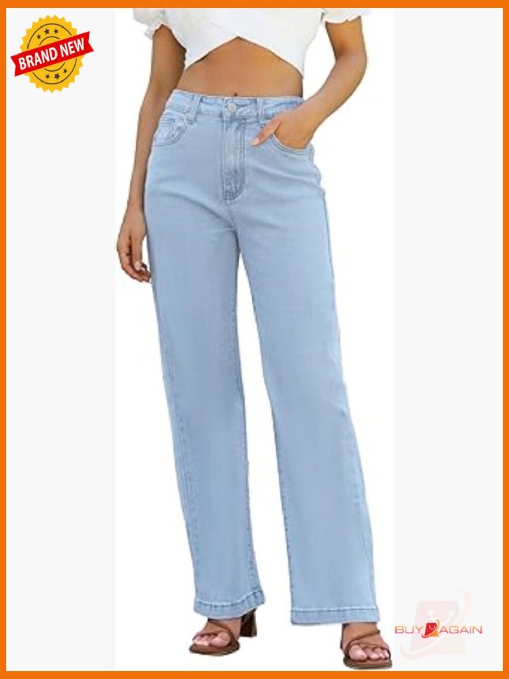High Waisted Straight Leg Loose Stretchy Lightweight Tummy Control Jeans